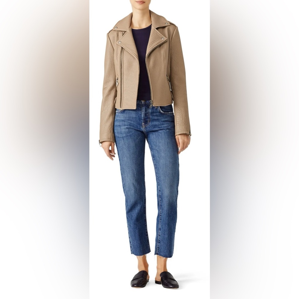 Rebecca Minkoff Wolf Moto Biker Jacket Asymmetrical Pebble Leather L